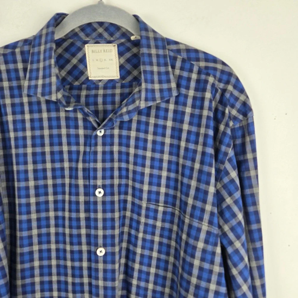 BILLY REID Mens Blue Plaid Check Casual Button Down Long Sleeve Shirt Size Large